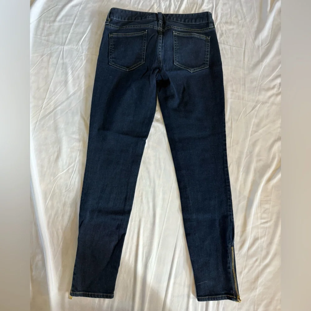 403 Tory Burch Cropped Slim Skinny Jeans Dark Wash Gold Zip Ankle 26 Designer